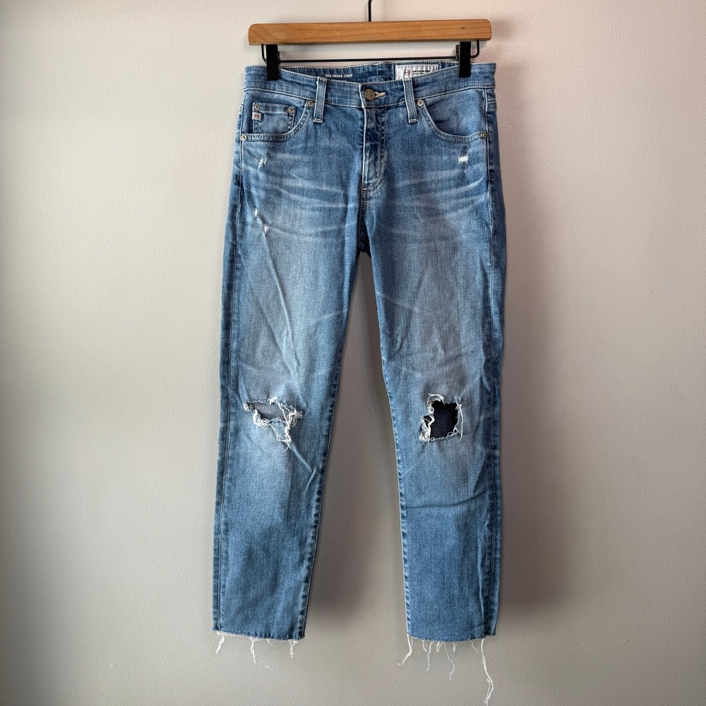 AG Adriano Goldschmied The Prima Crop Distressed Cigarette Jeans Blue Size 27R